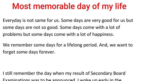 Most Memorable Day Of My Life Essay Bartleby