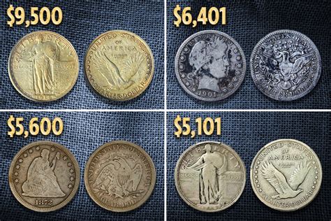 With that in mind, take a gander at what 25 of the rarest quarters are going for nowadays: * All coin prices are for rare quarters in Good-4, unless otherwise stated. 1796 Draped Bust Quarter (6,146 made) $14,000. 1804 Draped Bust Quarter (6,738) $3,500. 1822 25 over 50 c Capped Bust Quarter (unknown quantity) $6,500.. 