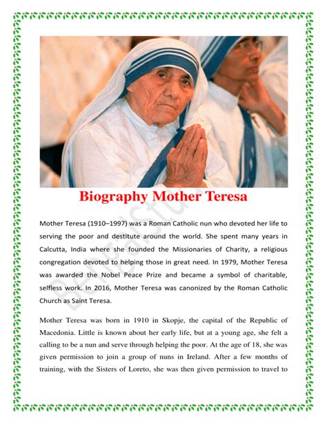 Mother teresa basic biography