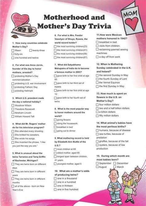 Mothers Day Quiz Activities for Seniors - Memory …