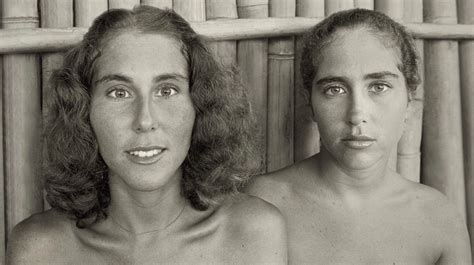 The composition of A husband and wife in the woods at a nudist camp, N.J. 1963 establishes tension between the everyday pose and habituated relationship of the man …. Mothers and daughters nudists