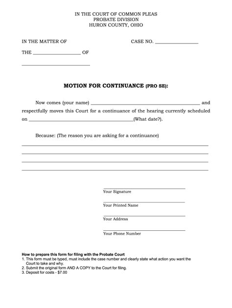 Motion For Continuance Form Ohio