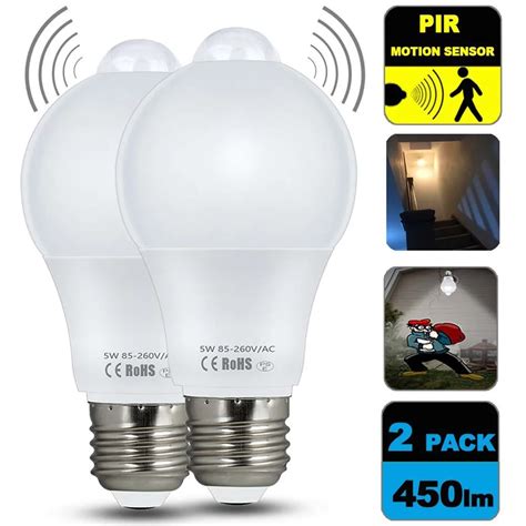Motion Sensor Light Bulb 5W Smart LED Bulbs PIR Detector Lamp Dusk to
