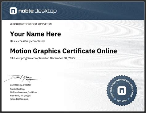 Motion graphics certificate course.  Graphic design.  Motion picture photog...