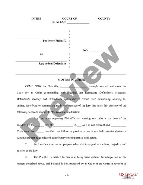 Motion in Limine US Legal Forms