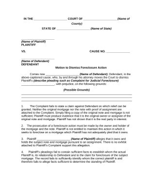 Motion to Dismiss Foreclosure Action and Notice of Motion Doc Template pdfFiller