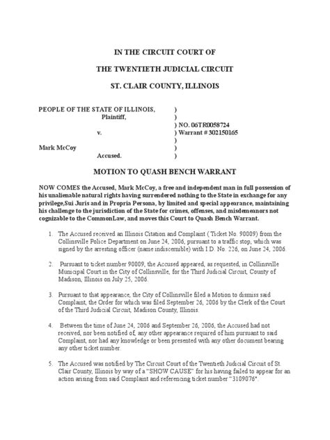 Motion to Quash Bench Warrant Wisconsin Circuit Courts Arrest Warrant