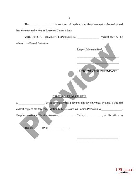 Motion to Release on Earned Probation Probation Form US Legal Forms