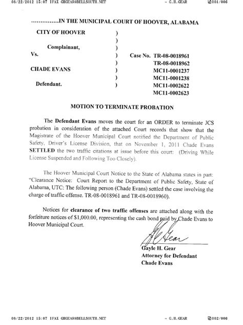 Motion to Terminate Probation and Early Termination of Probation in