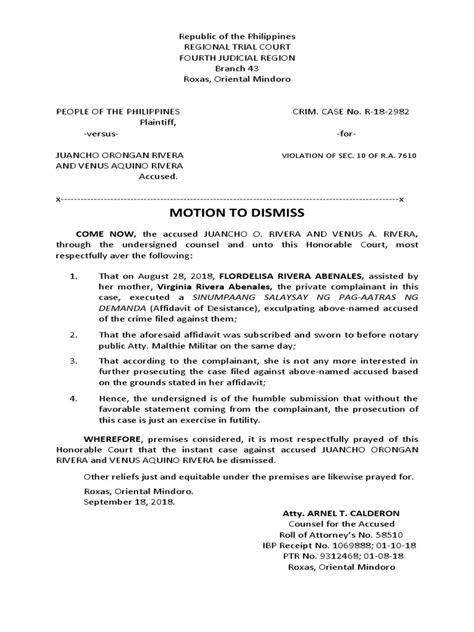 Motion to dismiss criminal case. S.  Find out the common grounds, requi...