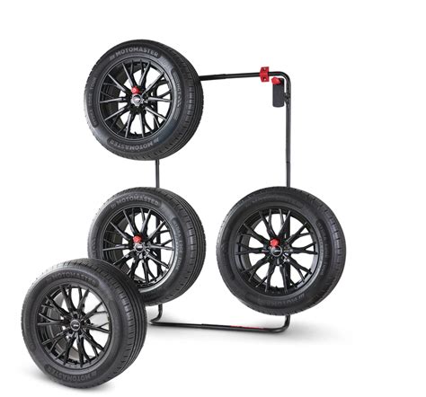 MotoMaster Compact Tire Rack is built heavy-duty and ideal for storing seasonal and recreational tires. Up to 50% smaller depth profile for storing tires.Adjustable 3-position length and width to accommodate almost any tire size. . 