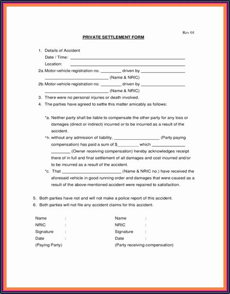 Motor Accident Private Settlement Agreement Form Form Resume Examples MeVRBqAzVD