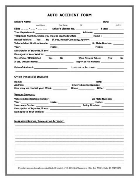Motor Vehicle Accident Report Form Template Sample Design Templates