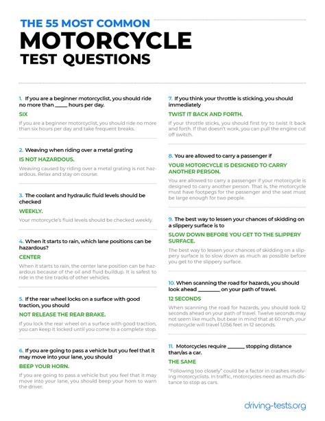 Motorcycle Permit Test Questions & Ans…