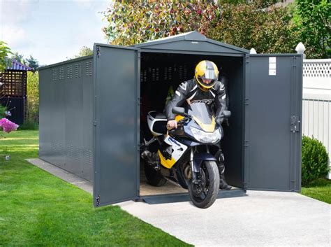 Motorcycle storage facility. Bike storage provides: Security for your motorbike or scooter. Shelter from the weather and elements (e.g. harsh sun, rain, hail) Protection from other threats (e.g. tree branches and other vehicles) Lower risk of being stolen or vandalised. More room in your garage. One convenient place for all your bike gear. 