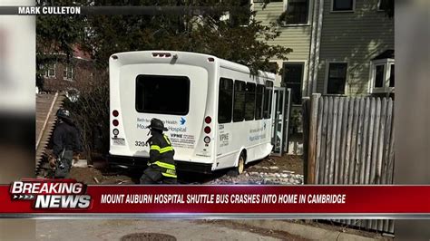 Mount Auburn Hospital shuttle bus crashes into home in Cambridge
