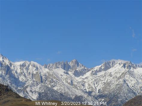 Mount whitney webcam. Just looked at the Mt. Whitney web cam at 16:45 today - is that smoke obscuring the view of Whitney from Lone Pine? My 72 old lungs would not like breathing that in while going up the Whitney trail. Pretty clear further south in Ridgecrest. Top #105771 - 09/26/23 10:02 AM Re: Whitney Trail Conditions [Re: Strider] 