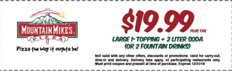  Popular Godfather's Pizza Coupon Codes. Deal. Enjoy a 1-Topping Pizza on Wild Wednesday. Deal. Top it Tuesday: Enjoy Any Size of Pizza with up to 4 Toppings. Deal. Monday Madness: Enjoy a 1 Medium Pepperoni for $7.99 Only. Deal. Buy One Large Pizza, Get One Pizza for $10 Only. . 