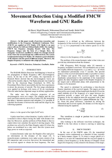 Movement Detection Using a Modified FMCW Waveform and GNU …