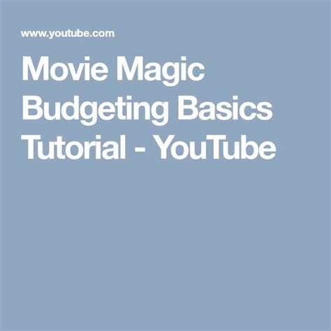 Movie Magic Budgeting Basics Tutorial Budgeting, Tutorial, Basic