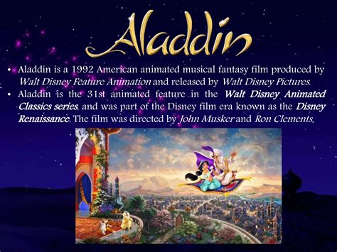 Movie summary of aladdin.  Produced by Walt Disney Feature Animation, it was directe...