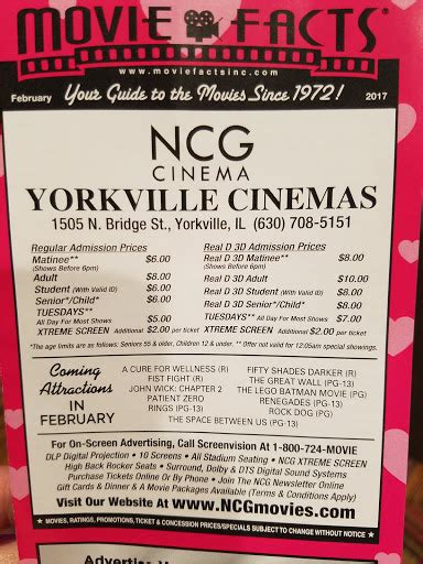 Movies yorkville il. NCG Yorkville Cinemas Showtimes & Tickets. 1505 N Bridge St, Yorkville, IL 60560 (630) 708 5151 Print Movie Times. Tuesday, May 14, 2024. 