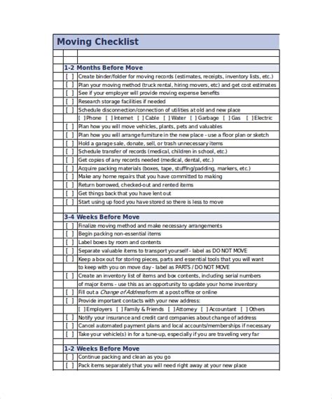 Moving Checklist Template 20+ Word, Excel, PDF Documents Download!