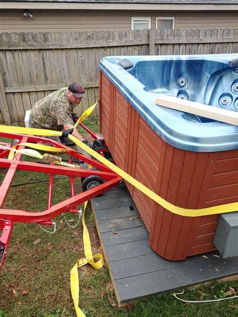 Moving a hot tub. We can move your hot tub over while your renovations are being made and return at a later date for placement. Discounts are available for repeat customers. Hot tub moving, spa removal, delivery and disposal service in Chicagoland, Naperville IL and all suburbs including Wisconsin and Indiana. 