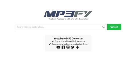 Mp3fy. How to use MP3FY: Paste the link to your video in MP3FY > Confirm > Download MP3. Pros. One-click solution — get your MP3 in seconds. MP3FY auto-downloads the file once the conversion is done. YouTube and 1000+ other sites — grab MP3 from any site or social media. The service works with Vimeo, TikTok, and all … 