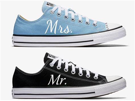 Mr and mrs converse shoes. Chuck Taylor Converse Unisex Wedding Mr Mrs Shoes Date Painted Hi Top Sneakers White Black Cursive Monogram Letters Party His Hers Gift (34) $ 399.00. FREE shipping Add to ... Mr Mrs, Converse, Chuck Taylor All Star, Hi Top Sneakers, Bride, Groom, Engagement Shoes, Personalized Name Date, canvas (34) 