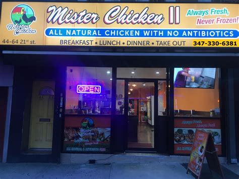 Mr chicken. Carry out open 7 days @ 11am. Dining Room open Mon-Thurs @ 3pm-8pm. Friday-Sunday dining room open Noon to 8pm. 