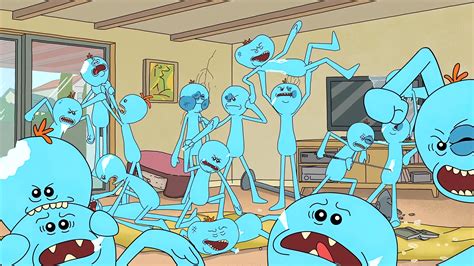 Mr meeseeks. The Non-Canonical Adventures "Look at me!" and "I'm Mr. Meeseeks" are two lines each Meeseeks repeat almost every time they start or end a sentence. As Meeseeks begin to age, their appearance becomes more and more rugged with spotty body hair and patches of darker blue that appear like stains. 