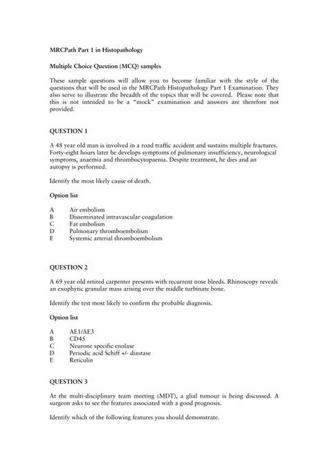 Mrcpath Histopathology Questions