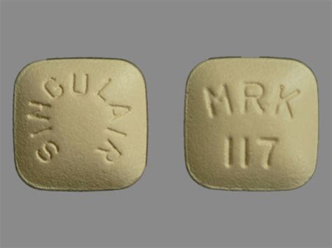 Mrk 117 pill. SINGULAIR MRK 117. Previous Next. Singulair Strength 10 mg Imprint SINGULAIR MRK 117 Color Beige Shape Four-sided View details. 1 / 5. MYLAN G2 . Previous Next. ... All prescription and over-the-counter (OTC) drugs in the U.S. are required by the FDA to have an imprint code. If your pill has no imprint it could be a vitamin, diet, herbal, or ... 