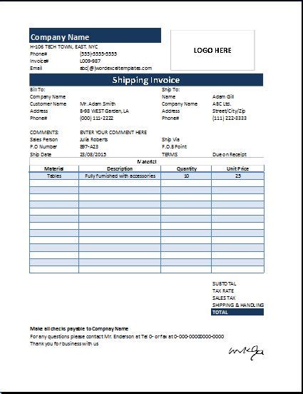 Ms Excel Freight Invoice Templates Word Excel Templates