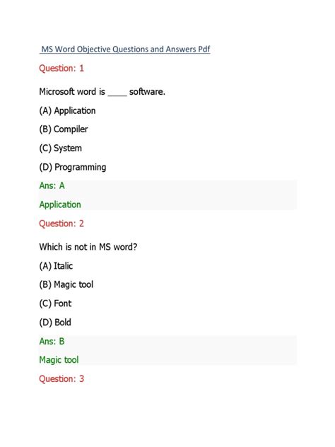 Ms Word Objective Questions And Answers