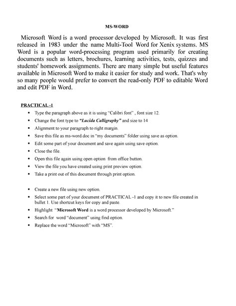Ms Word Practical Assignment Pdf MSWORD Microsoft Word is a word
