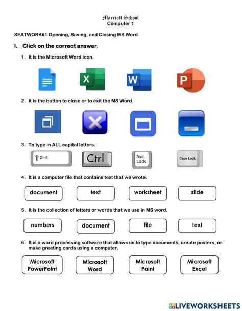 Ms Word Worksheet 1 Worksheet