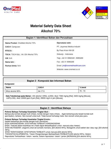 Msds Alcohol 70 PDF