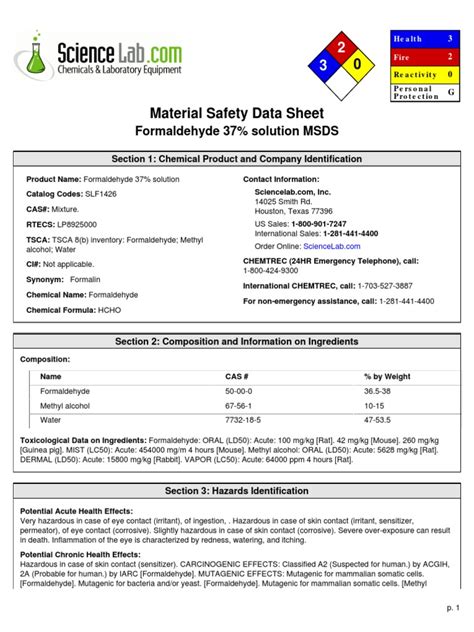Msds Sheet For Formaldehyde PELAJARAN
