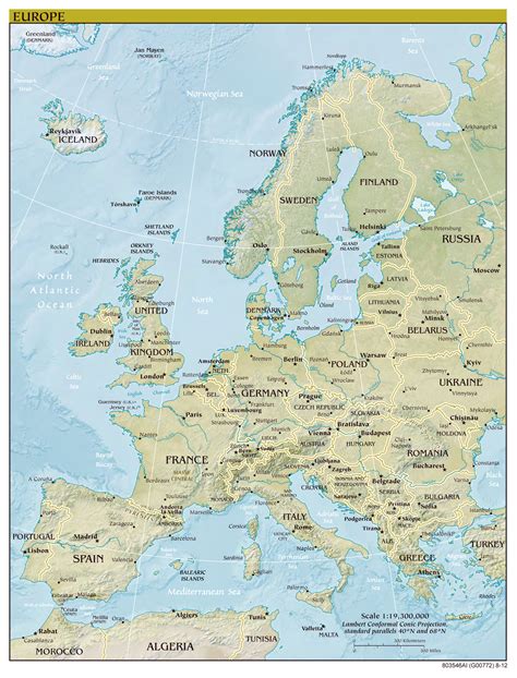 Europe on a World Wall Map: Europe is one of 7 continents illustrated on our Blue Ocean Laminated Map of the World. This map shows a combination of political and physical features. It includes country boundaries, major cities, major mountains in shaded relief, ocean depth in blue color gradient, along with many other features. . 