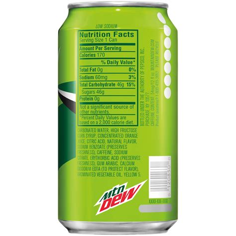 Mt dew nutrition. Please Refer To Your Product Label For The Most Accurate Nutrition, Ingredient, Allergen And Other Product Information. Information updated on 24-May-2022 by Mountain Dew Distributed By PepsiCo, Inc., Purchase, NY 10577 