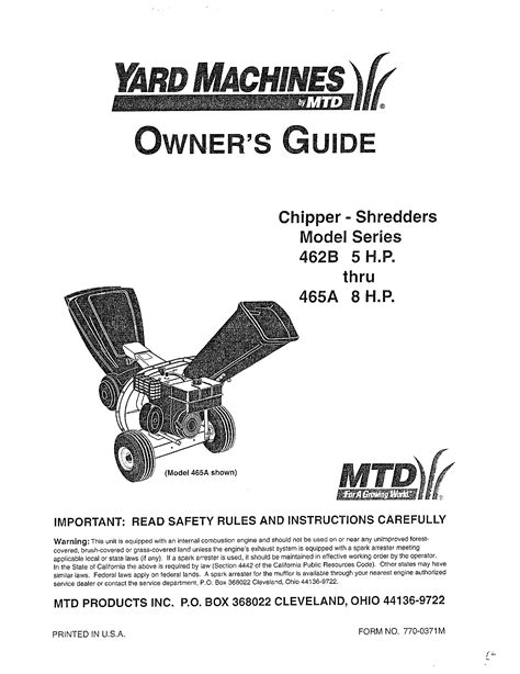Mtd chipper shredder 8 hp manual. - Arians rear tine tiller parts manual.