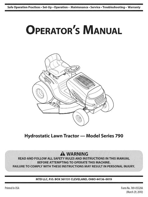 Mtd hydrostatic lawnmower model 790 service manual. - 503 john deere rotary cutter manual.