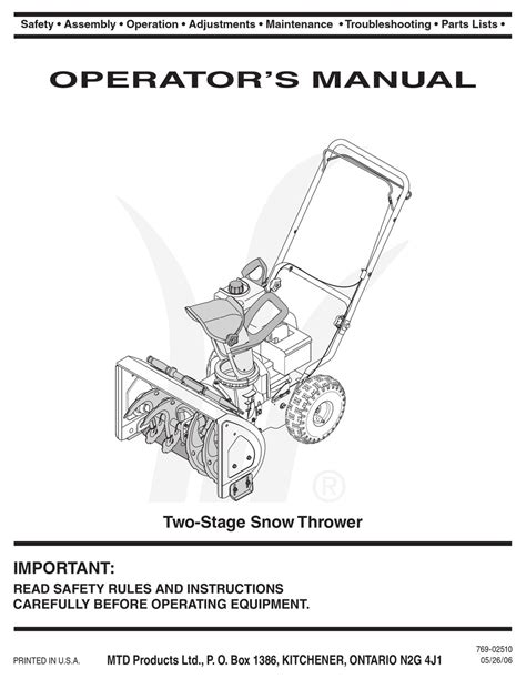 Mtd operators manual two stage snow thrower 300 series. - Triumph thunderbird pre unit parts manual.
