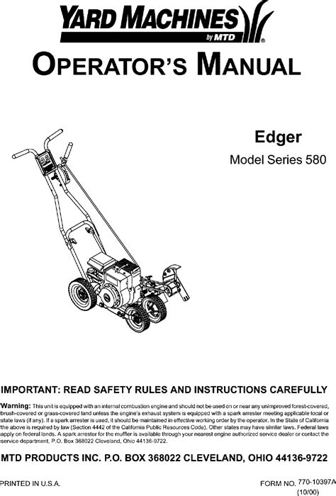 Mtd yard machine engine service manual 1989 edger. - Case ih 2388 combine parts manual.
