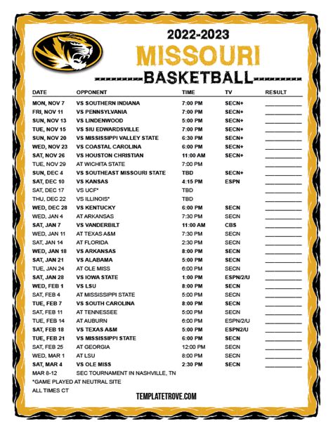 The official composite schedule for the University of Missouri Tigers