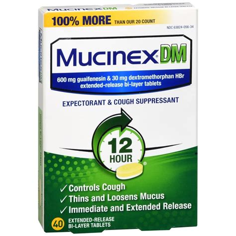 Mucinex is the #1 Cough & Cold Brand Doctors Trust* and the #1 Pharmacist Recommended Brand† as well. This product contains 42 tablets. It can be used by Adults and Children 12 years of age and over. KEY SYMPTOMS RELIEVED: Maximum Strength Mucinex DM Extended-release Bi-layer tablets control cough, relieve chest congestion …. 