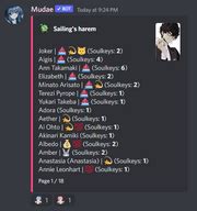 Mudae soulmate list.  Soulmates can be copied to a new server using th...