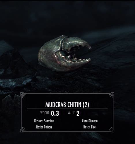 This is a disambiguation page—a navigational aid which lists other pages that might otherwise share the same title. If an article link refers here, consider backtracking and fixing it, so that it points directly to the intended page. Mudcrab Chitin may refer to: Mudcrab Chitin (Skyrim) Mudcrab Chitin (Online)